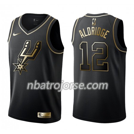 Män San Antonio Spurs Tröja LaMarcus Aldridge 12 Nike Svart Guld Edition Swingman